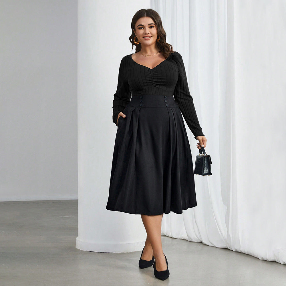 Elegant And Intellectual Style Square-neck Slim-fit Long-sleeved Top