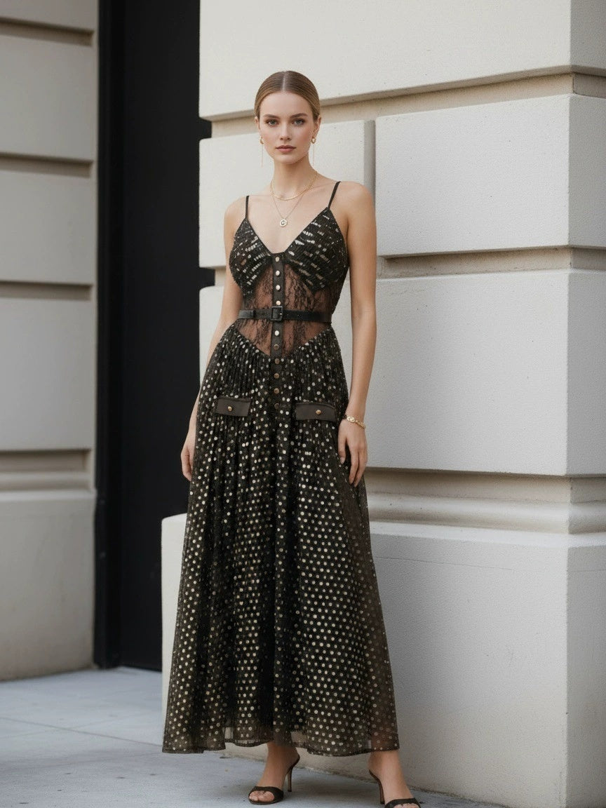 Women's Hollow-out Fashionable Polka Dot Elegant Strapless Dress