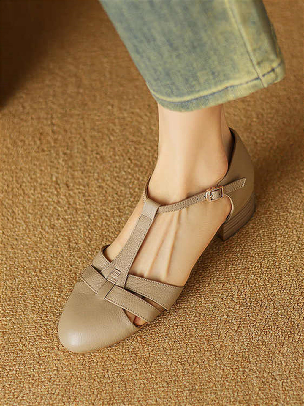 Retro Soft Sheep Leather Bag Head Sandals For Women