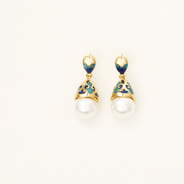 Enamel Pearl Stud Earrings High-end Fashion Elegant
