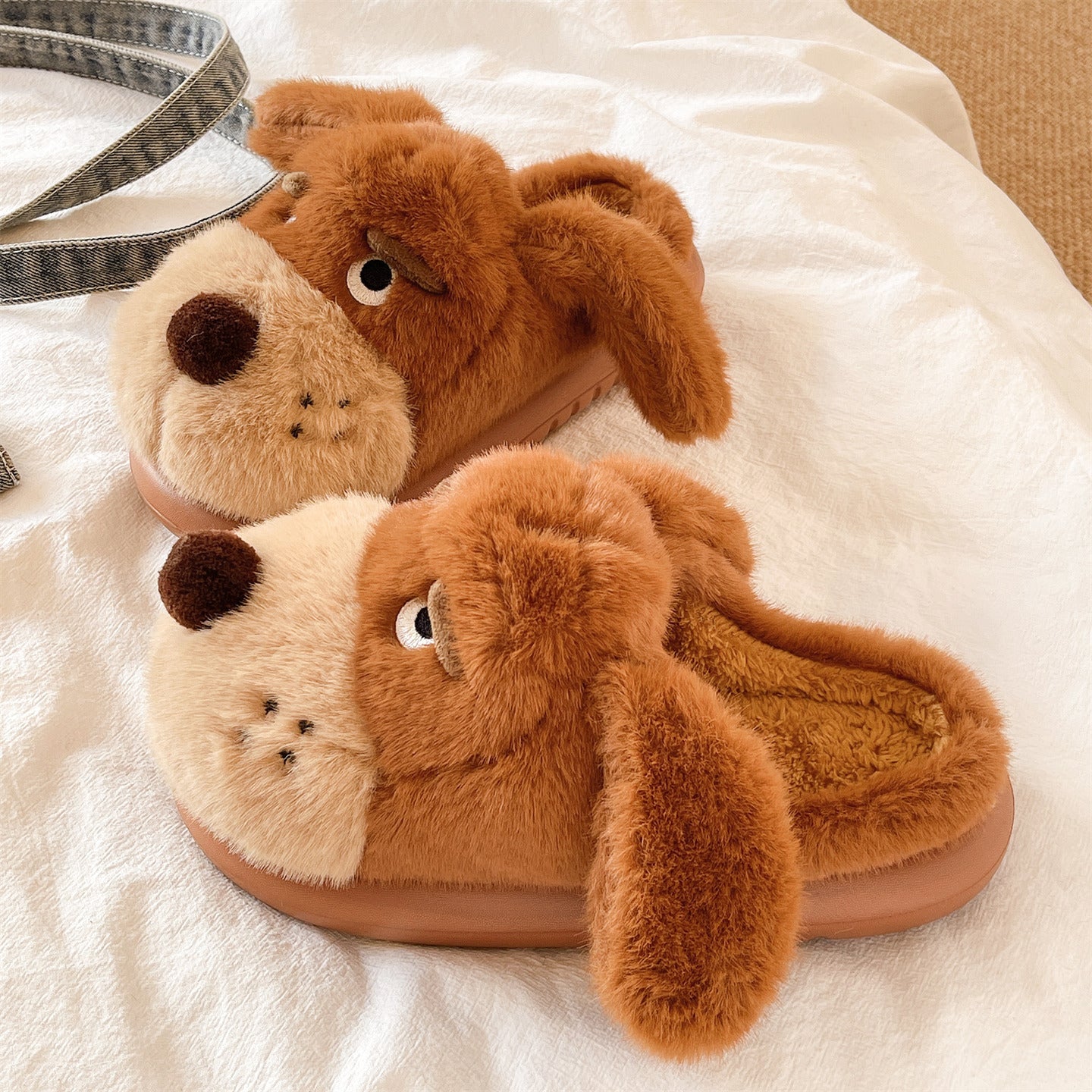 Home Indoor Non-slip Plush Warm And Cute Puppy Closed-toe Slippers