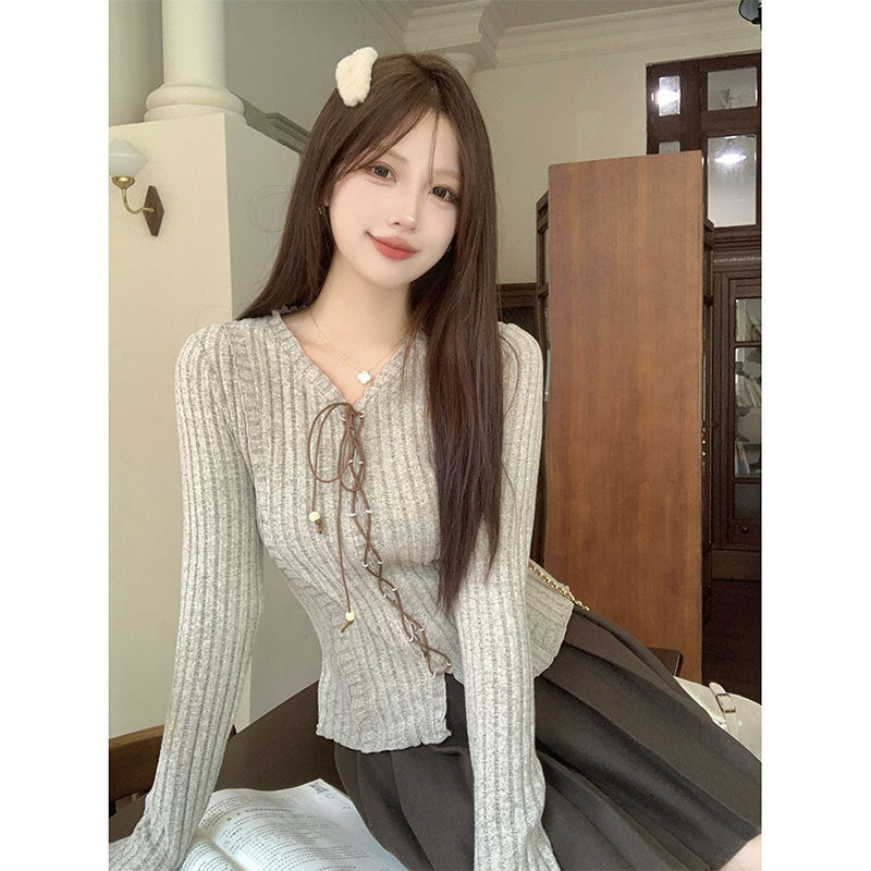 Vintage Strapped Long-sleeve Knit Sweater For Women