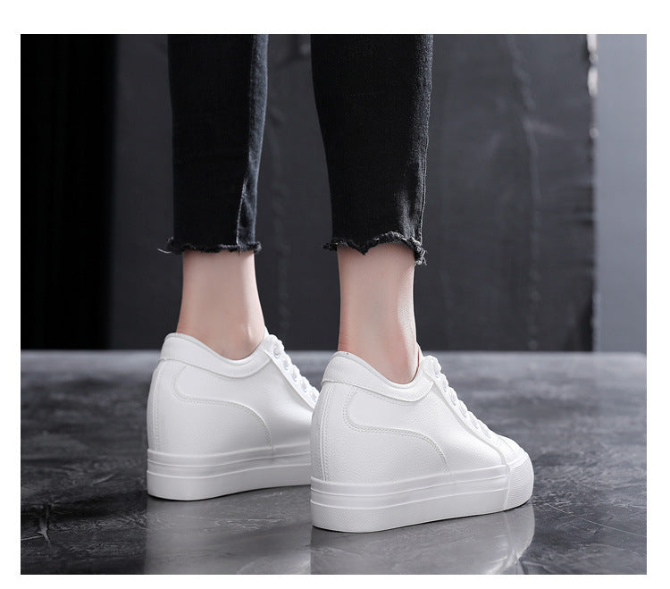 Soft Leather White Thick Bottom Height Increasing Insole Canvas Shoes
