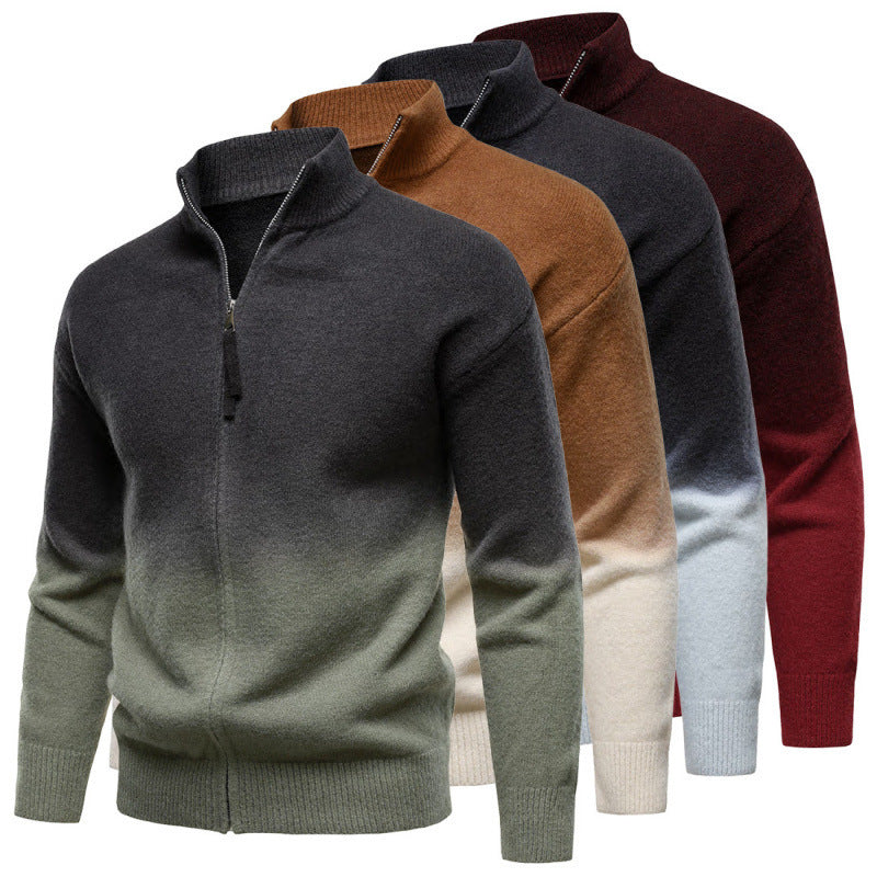 Men's British Gradient Collar Zipper Sweater