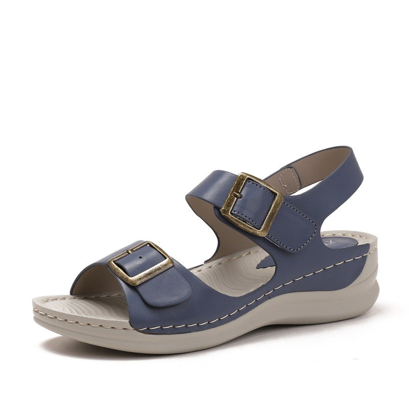Casual Wedge Sandals Women's Fashion Thick Bottom Velcro Travel Beach Shoes