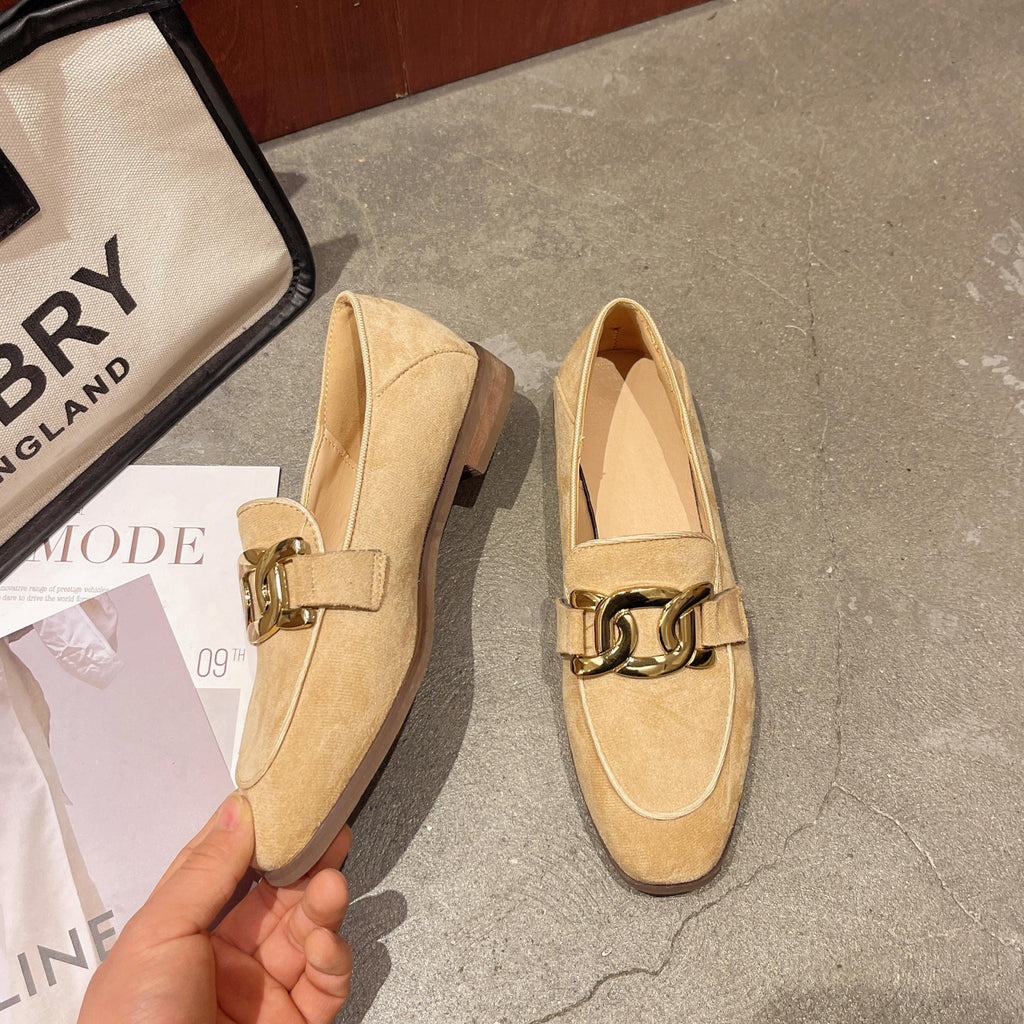 Chunky Heel French Retro British Style Women's Flat Shoes