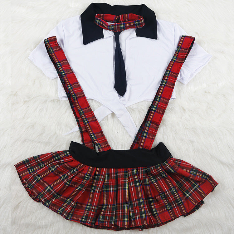 British Plaid Underwear Strap School Uniform Suit