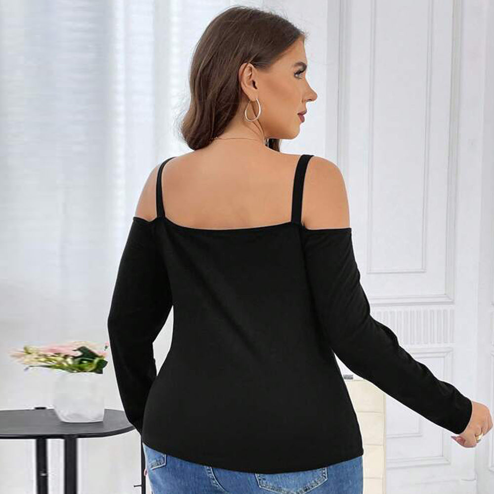 Women's Slim-fit Sexy Off-the-shoulder Waffle Long-sleeved Top