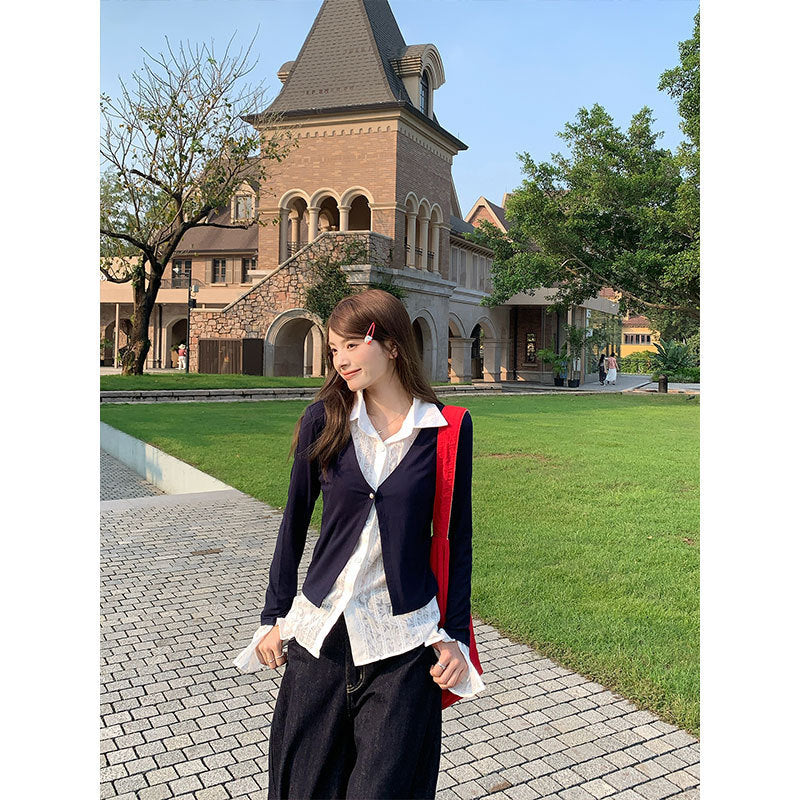 Fashion Fake Two-piece Long Sleeve Shirt Women