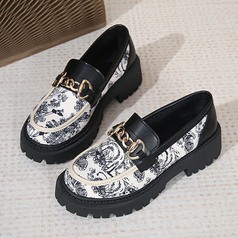 Plus Size National Style Muffin Platform Loafers Female Fashionable Golden Chain