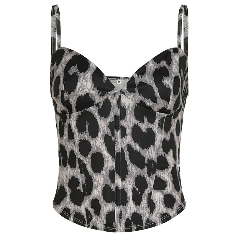 Leopard Print Niche Design Chest V-neck Small Sling
