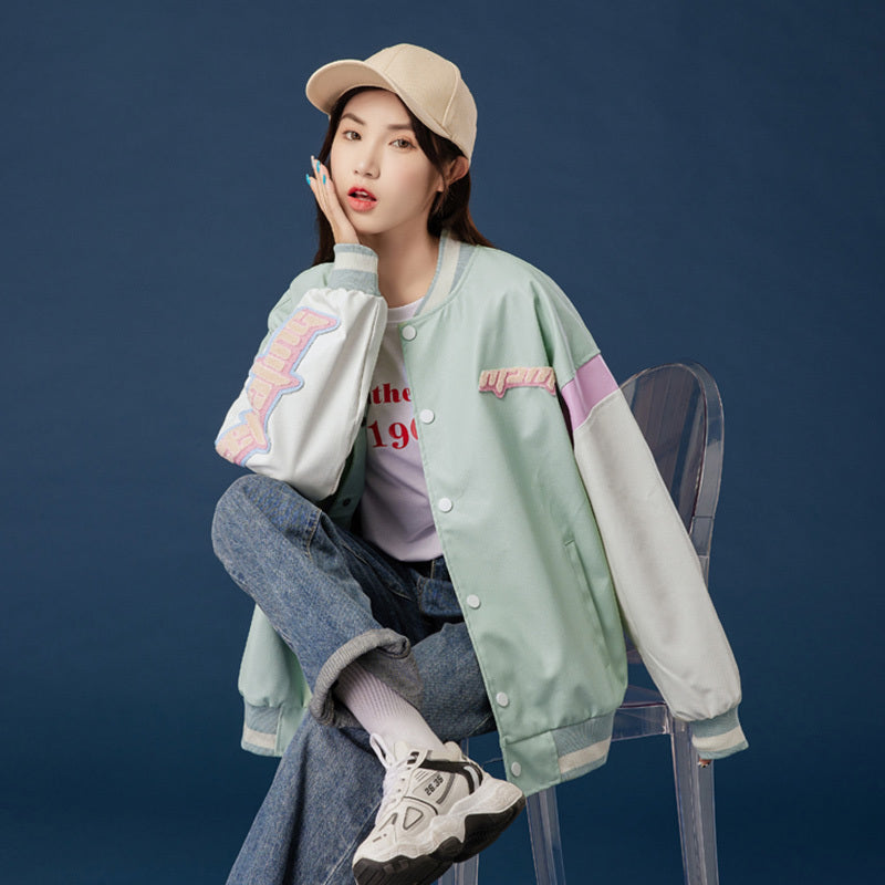 High School Students Korean Style Loose Thin Jacket Baseball Uniform