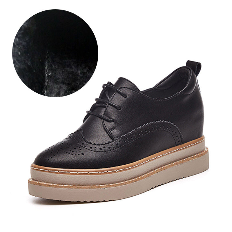 Spring Genuine Leather Platform Hidden Heel Lace-up Leisure Platform Women's Shoes