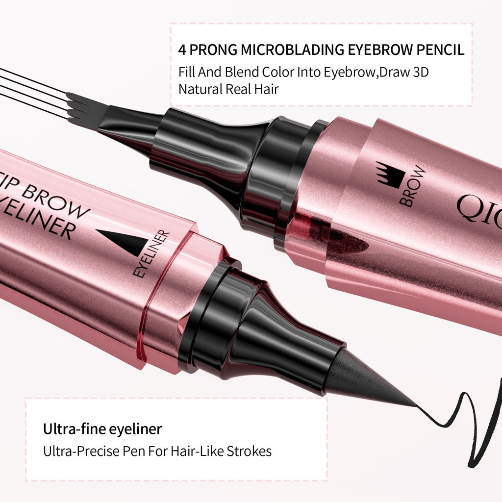 Double-headed 3D Micro-carved Liquid Four-fork Eyebrow Pencil Eyeliner 2-in-one Dual-purpose Eye