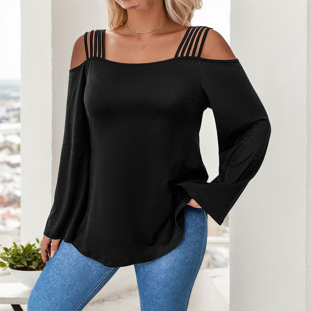 Simple And Elegant T-shirt Off-shoulder Design Stylish Long Sleeve