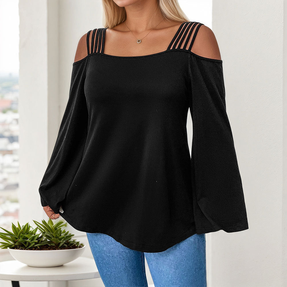Simple And Elegant T-shirt Off-shoulder Design Stylish Long Sleeve