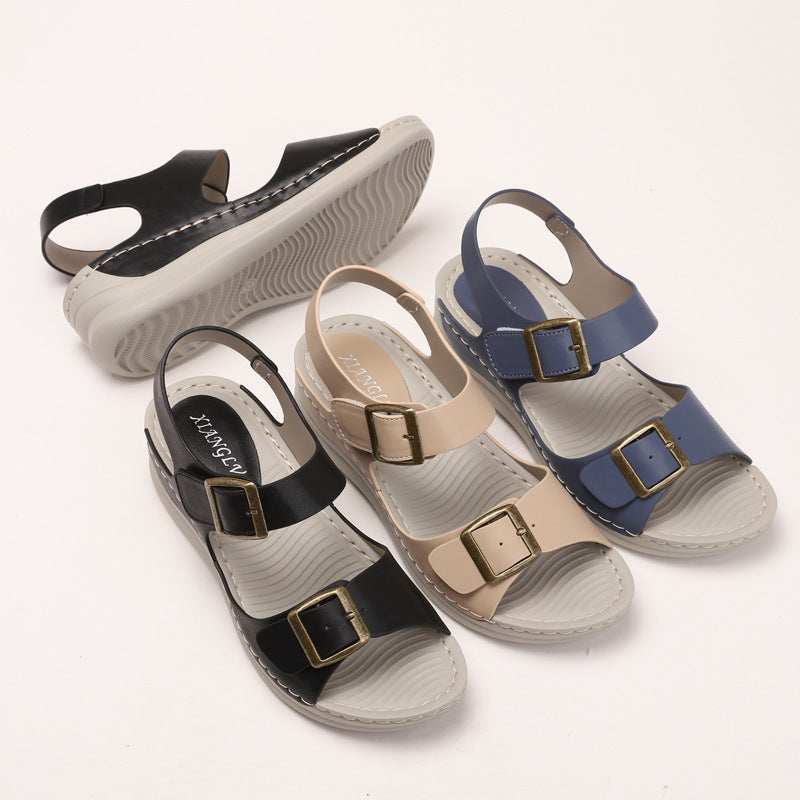 Casual Wedge Sandals Women's Fashion Thick Bottom Velcro Travel Beach Shoes