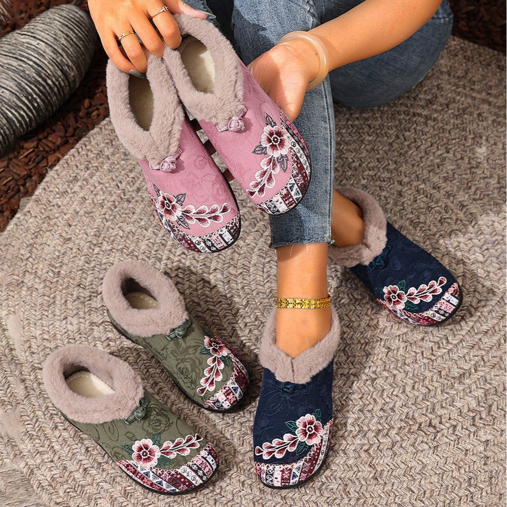Flat Bottom Embroidery Cotton Shoes For Women