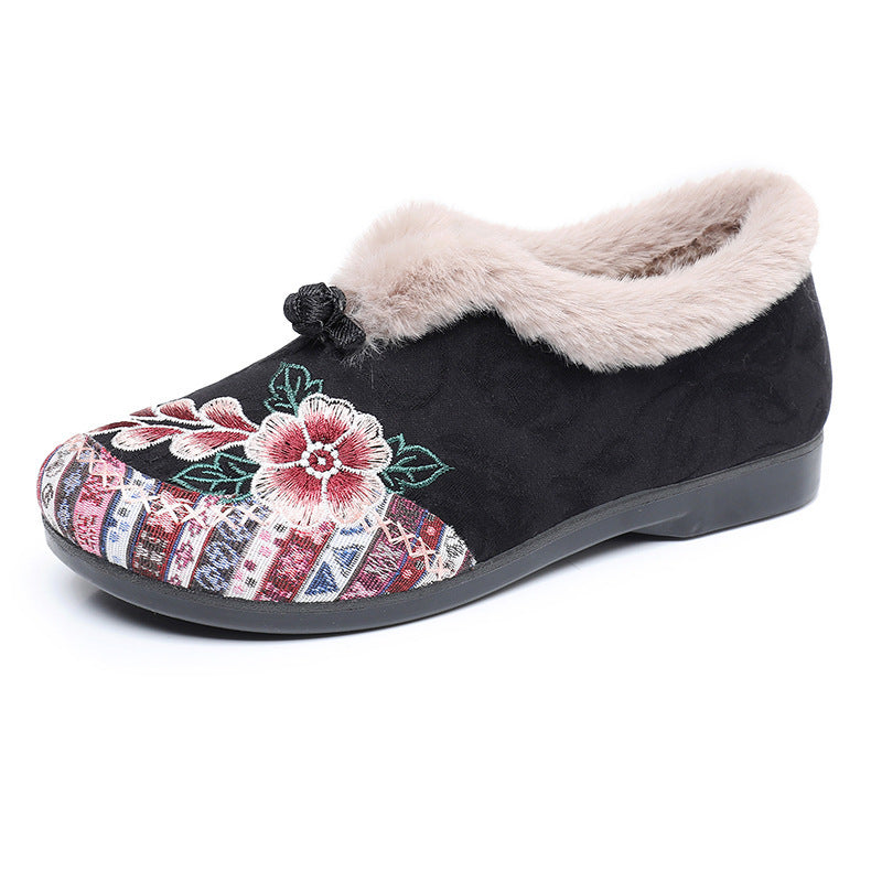 Flat Bottom Embroidery Cotton Shoes For Women
