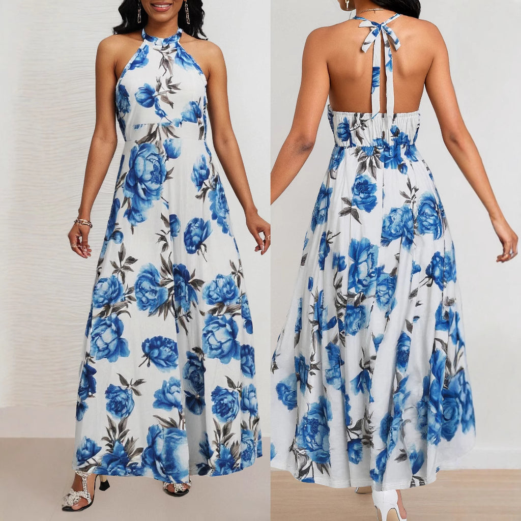 European And American Women's Fashion Elegant Halter Sleeveless Slimming Long Dress