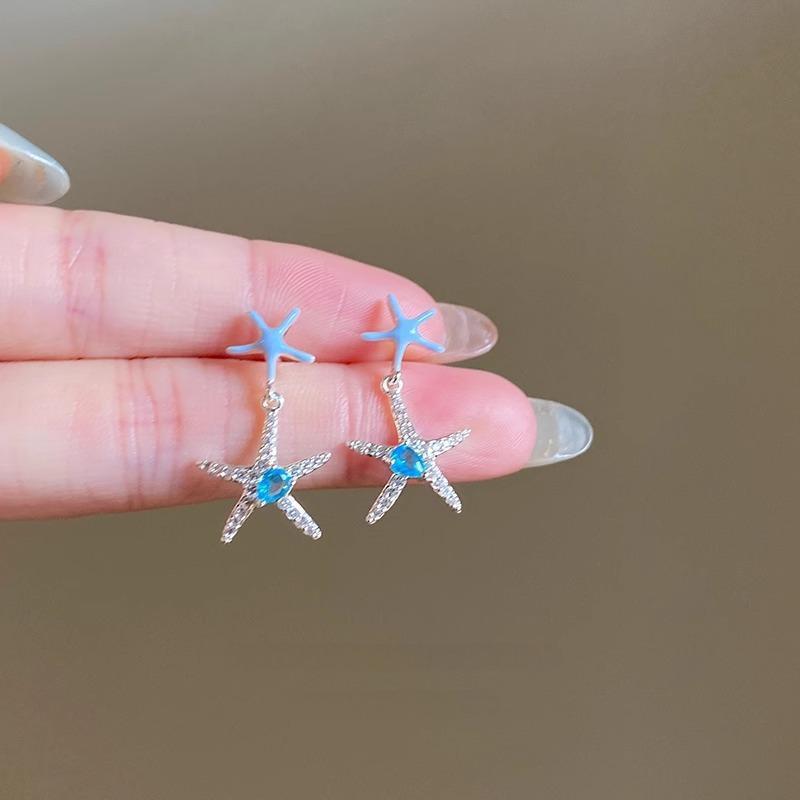 Blue Zircon Starfish Versatile High-end Earrings