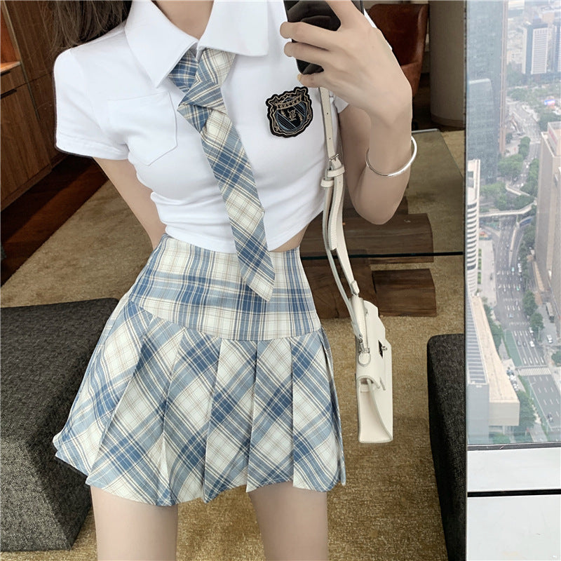 Short Sleeve School Uniform POLO Tie Skirt 3-piece Sailor Suit