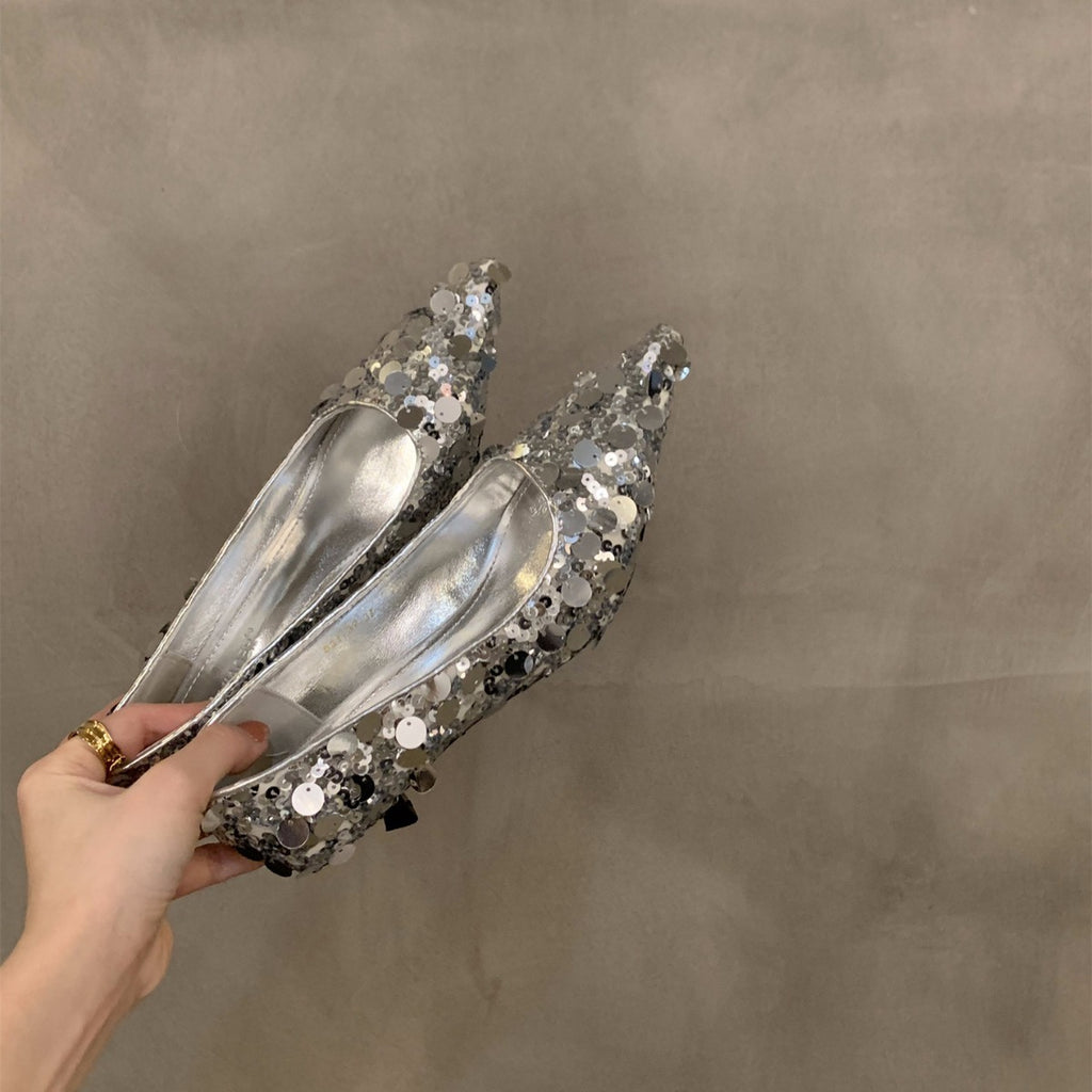 French Minority High Heel Silver Temperament Closed Toe Sandals