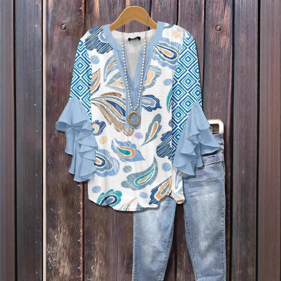 Floral Element Printing Digital Printing Casual Women's Top