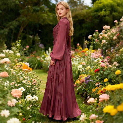 Women's French Tie Fashion Pleated Chiffon Dress