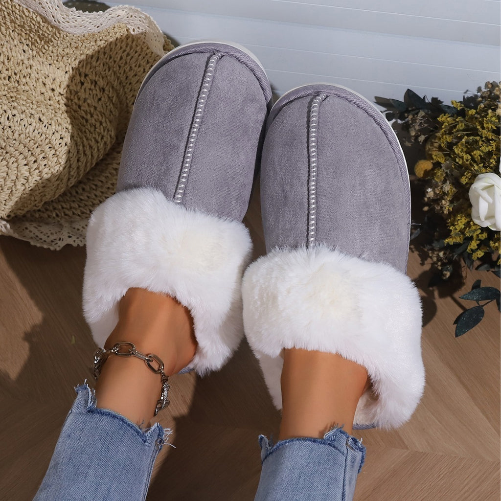 Cotton Slippers Autumn And Winter Fleece-lined Home Fur Toe Cap
