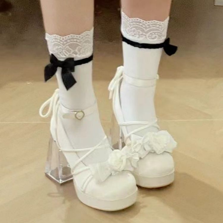 Glass Worry Elegant High Heel Pumps Round Toe Bowknot