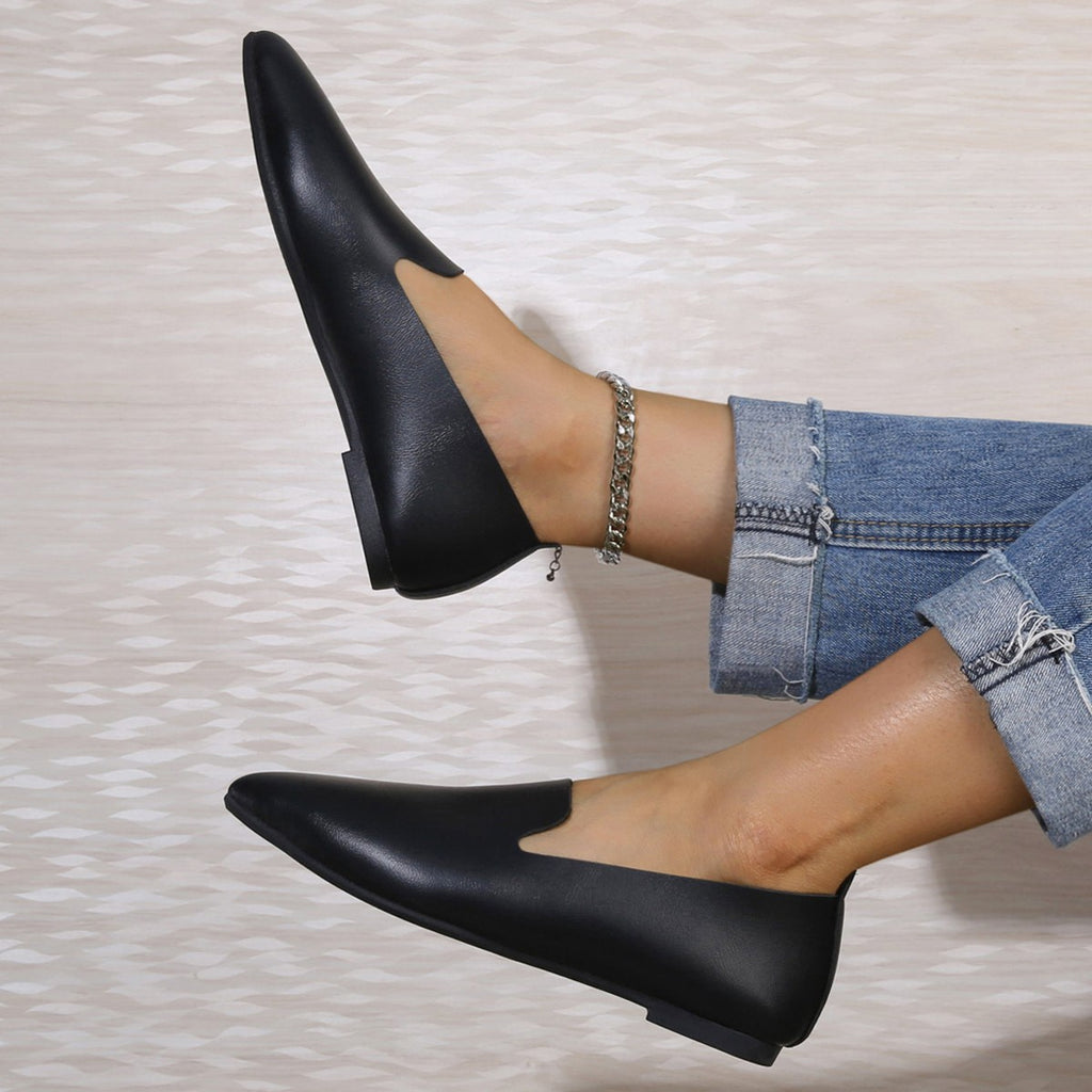 Leather Flat Bottom Pumps Female Low-cut Plus Size