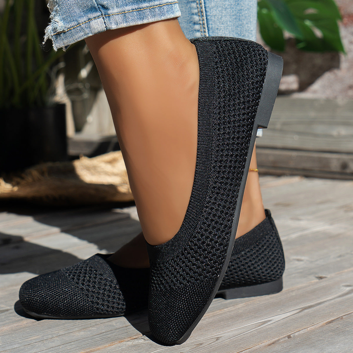 Large Size Flying Woven Women's Shoes Shallow Mouth Mesh Breathable