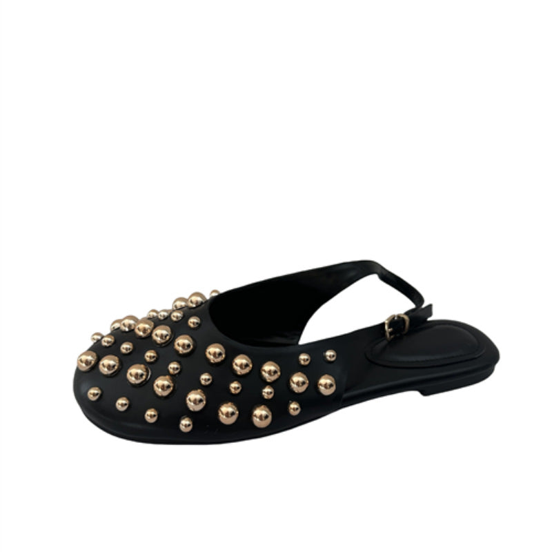 Flat Toe Box Rivet Button Women's Sandals