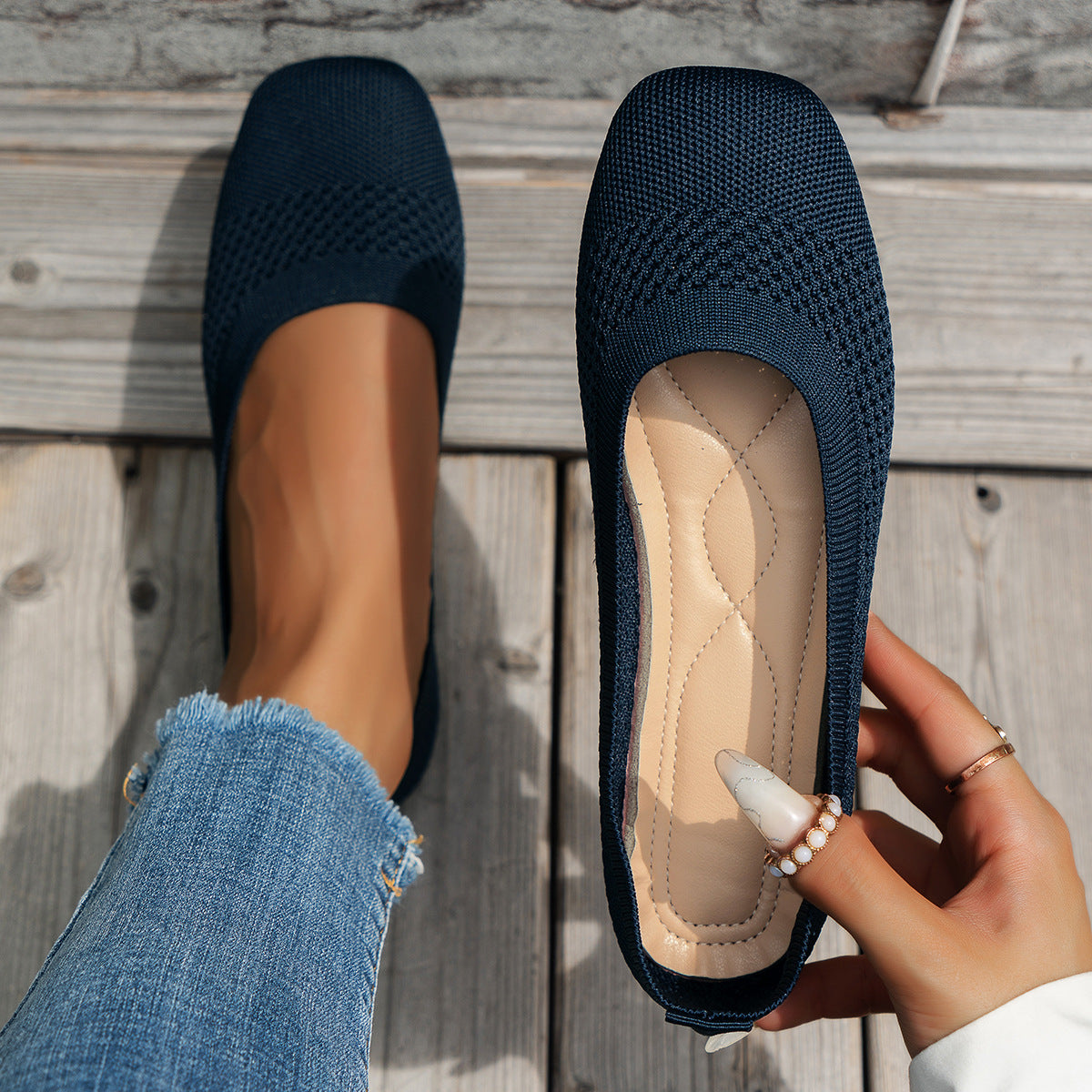 Large Size Flying Woven Women's Shoes Shallow Mouth Mesh Breathable