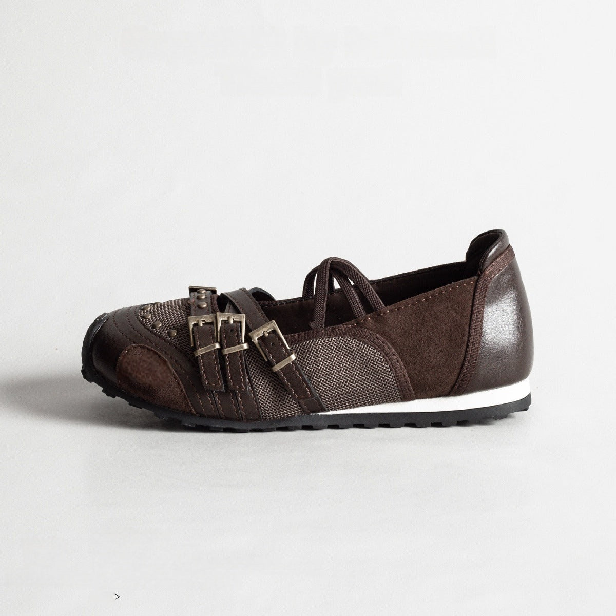 Brown Niche Retro Belt Buckle Sports Mary Jane Shoes Women