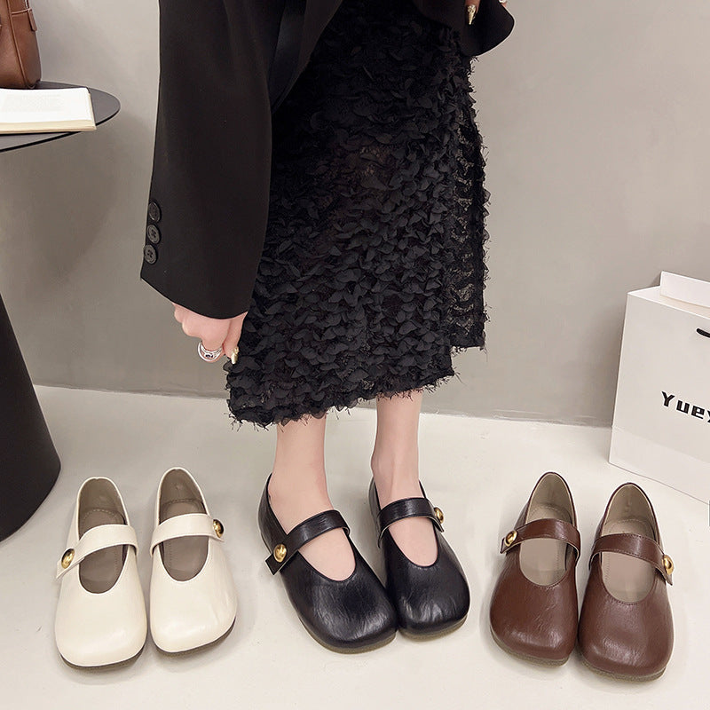 Women's Buckle Casual Leather Shoes Soft Bottom Pumps