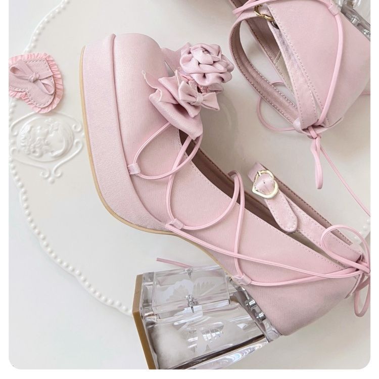 Glass Worry Elegant High Heel Pumps Round Toe Bowknot