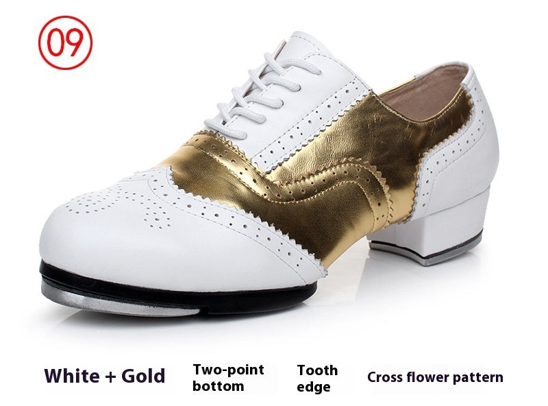 Women's Retro Top Layer Cowhide Soft Bottom Tap Dance Shoes