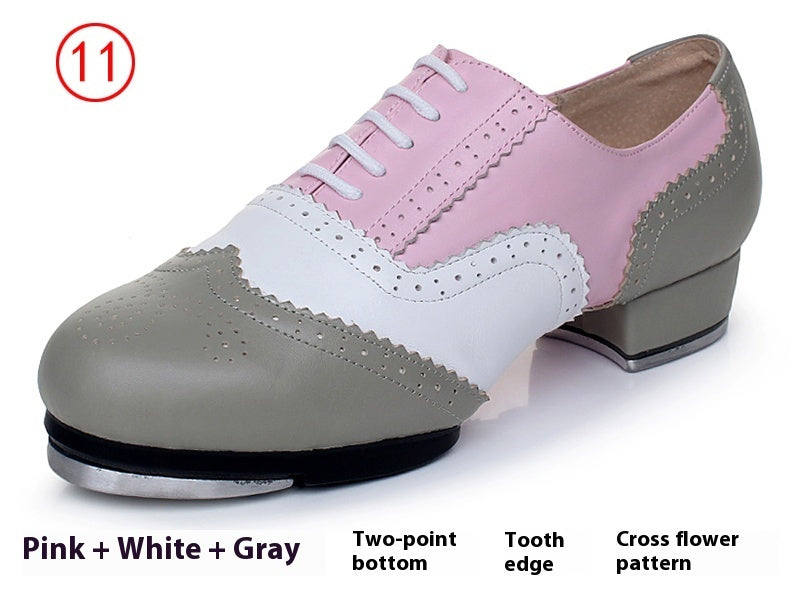 Women's Retro Top Layer Cowhide Soft Bottom Tap Dance Shoes