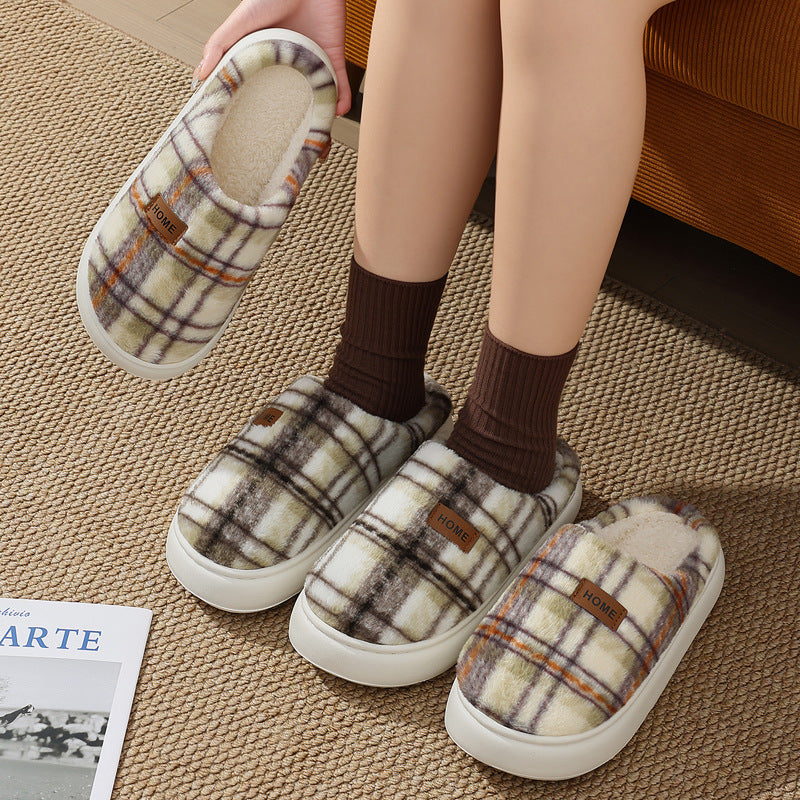 Women's Home Comfortable Warm Striped Toe Cap Cotton Slippers