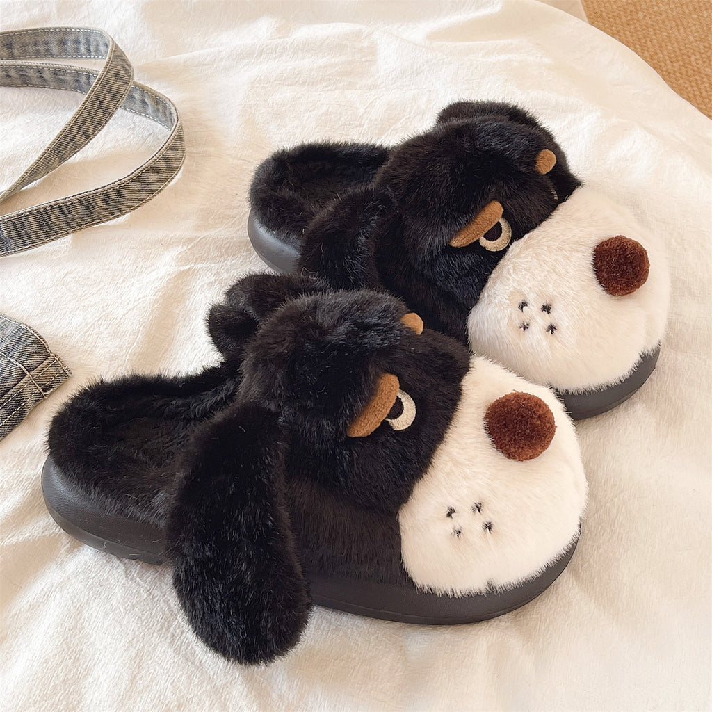 Home Indoor Non-slip Plush Warm And Cute Puppy Closed-toe Slippers
