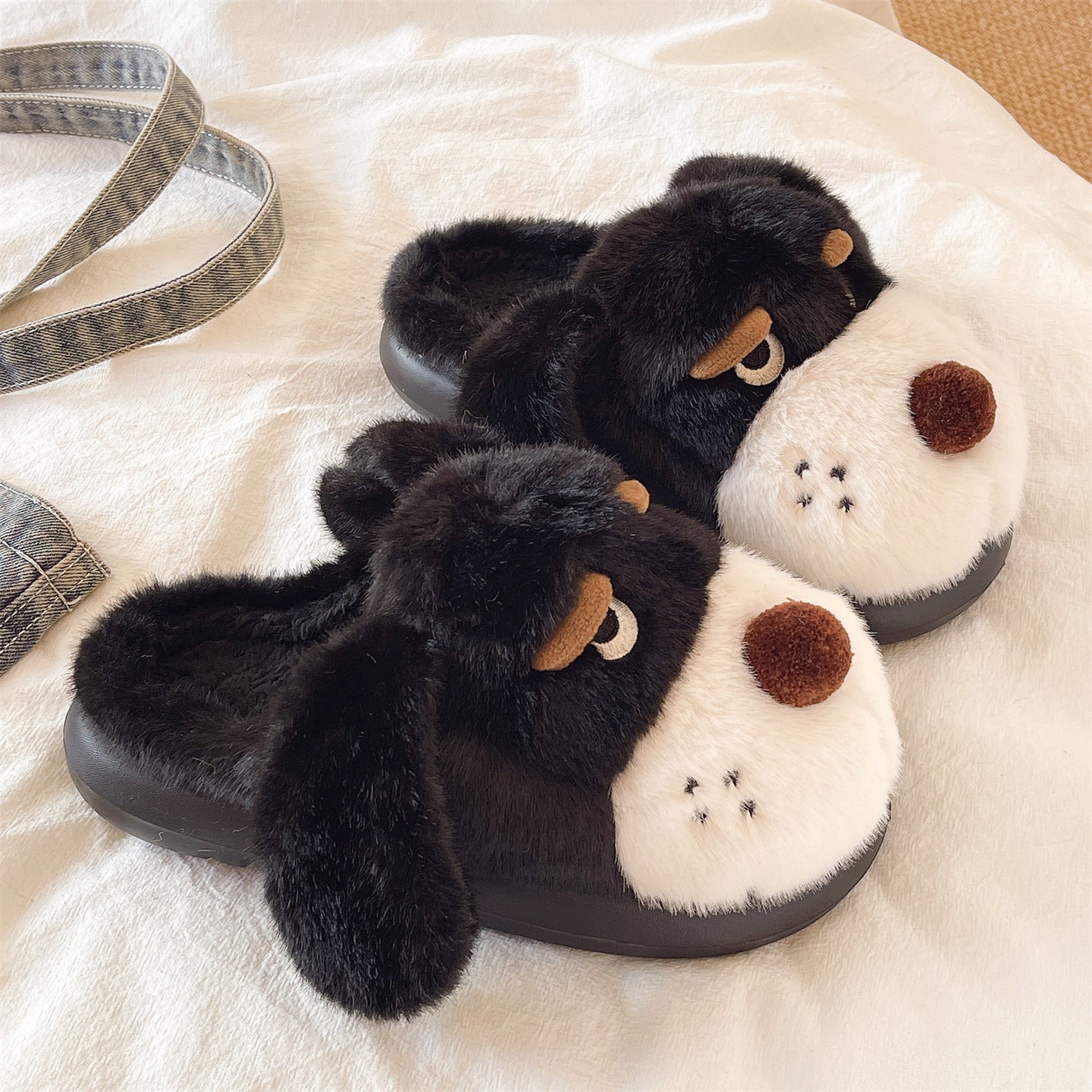 Home Indoor Non-slip Plush Warm And Cute Puppy Closed-toe Slippers