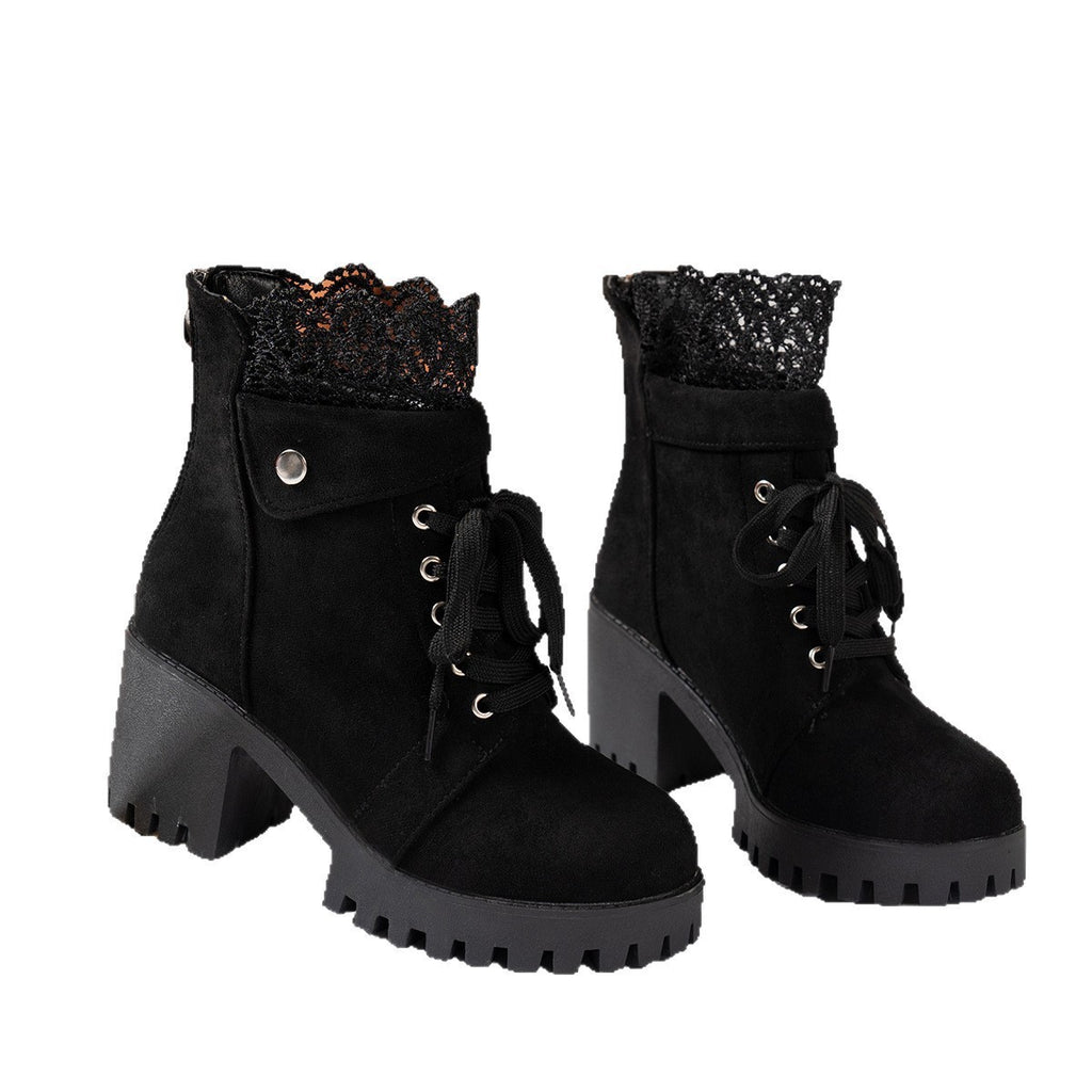 High Heel Chunky Heel Lace-up British Style Martin Boots