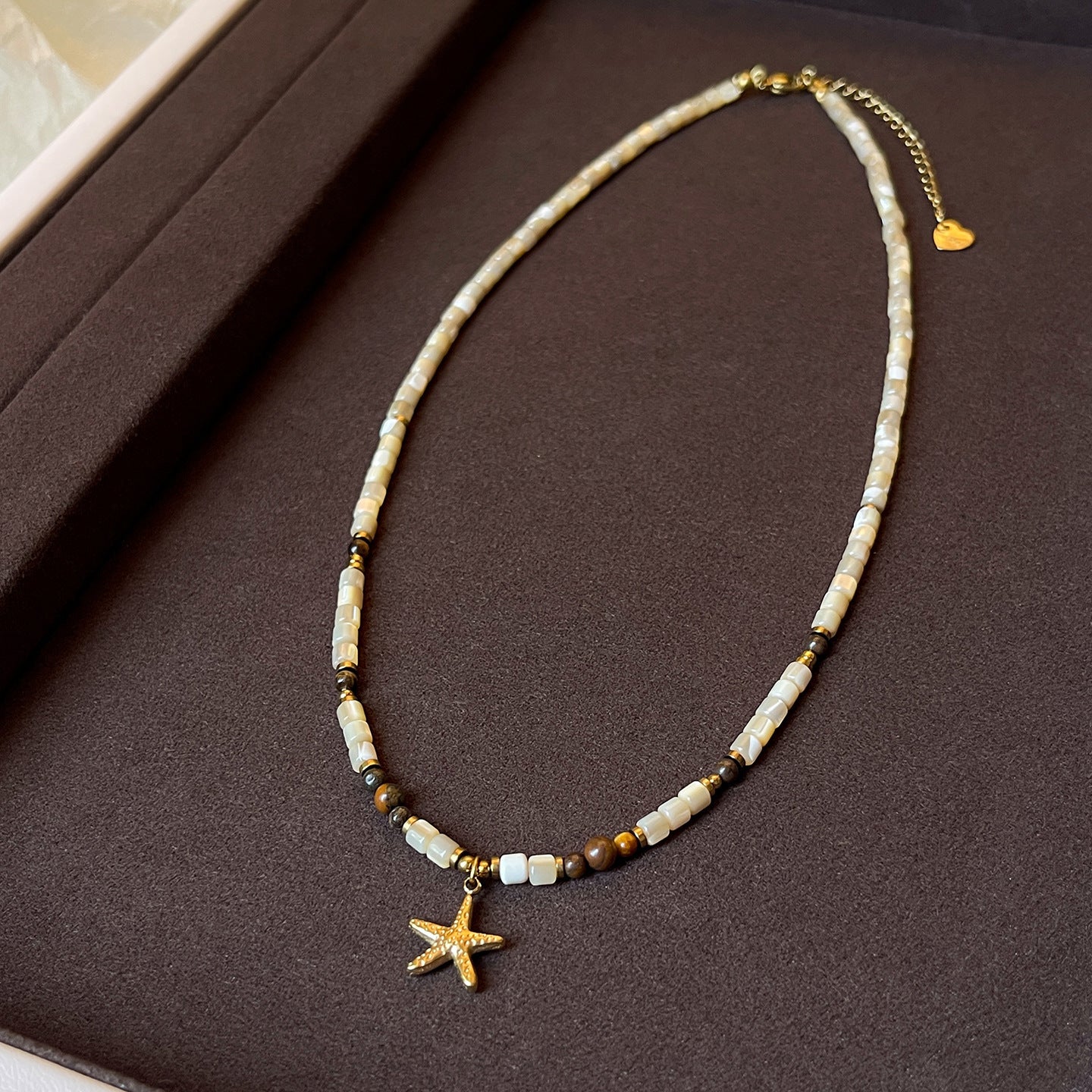 Titanium Steel Starfish Pendant Necklace Natural Shell Tigereye