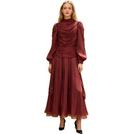Women's French Tie Fashion Pleated Chiffon Dress