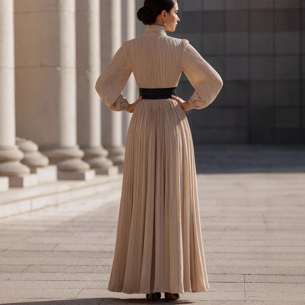 Women's French Elegant Style High Neck High Waist Dress