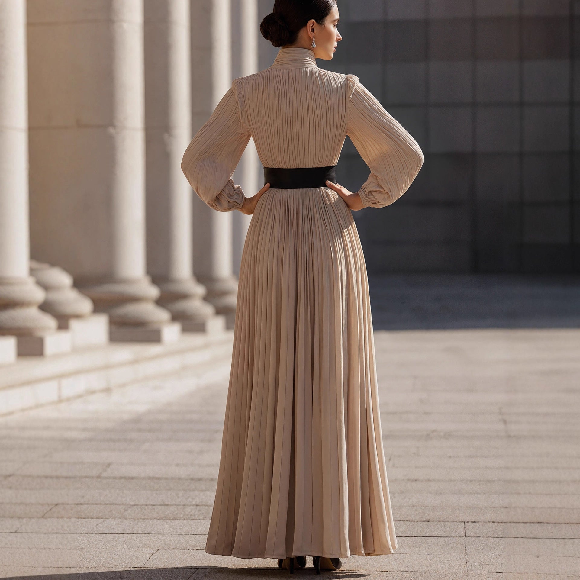 Women's French Elegant Style High Neck High Waist Dress