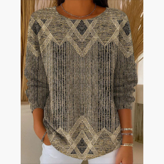 Creative Pattern Women's Drop Shoulder Round Neck Long Sleeve T-Shirt