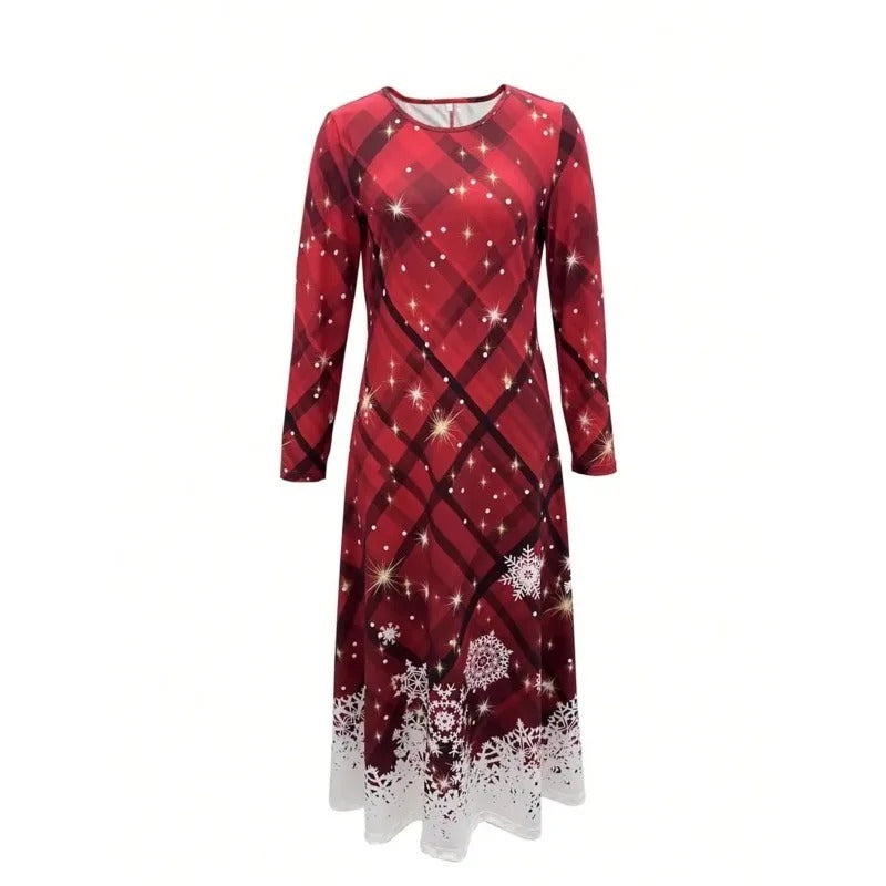 Round-neck Casual Christmas Pattern Long-sleeve Dress